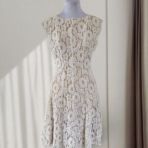 Gabby Skye Womens White Floral Lace Fit and Flare Bridal Dress Size 12
